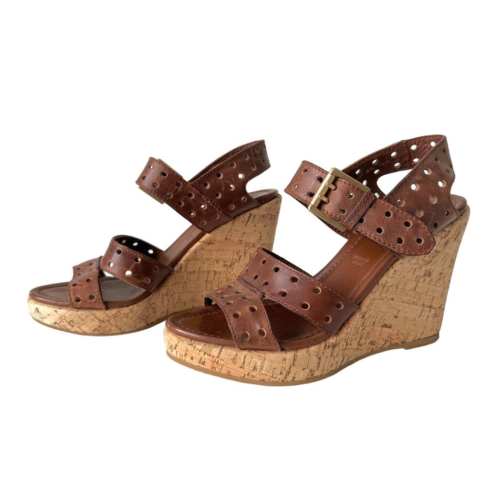 Bally Thresa Brown Leather Platform Wedge Sandals Size 7.5